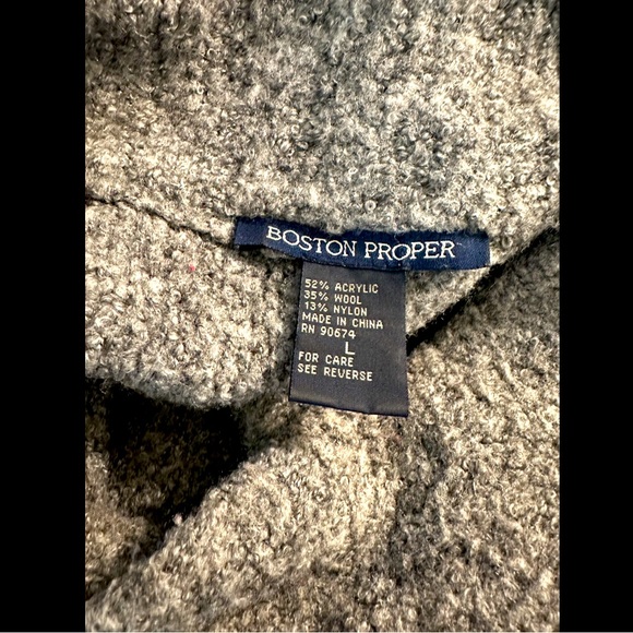 BOSTON PROPER Gray Sweater Pullover Mock Neck Peplum Long Tunic Wool Blends - Picture 7 of 10